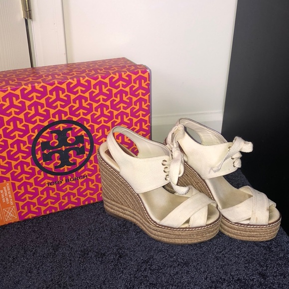 Tory Burch Shoes - Tory Burch lace up espadrille white canvas size 6
